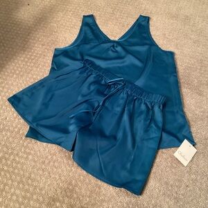 Cheibear Teal Pajama Set, 🆕 Tank Shorts, satin feel, Vneck, Large